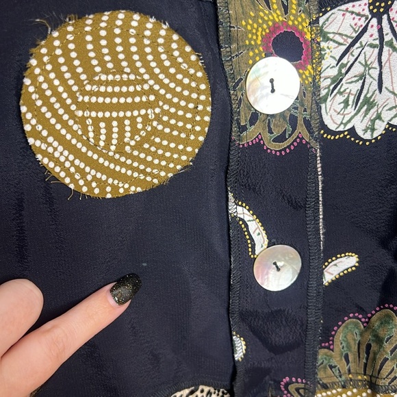 Vintage Eclectic Patchwork Appliqué Mixed Print Shell Button Blouse - Picture 11 of 14